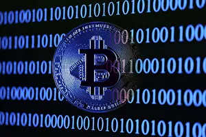 Cryptocurrency Symbol Impressions: Bitcoin with binary code