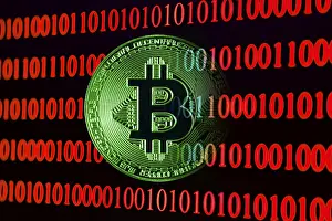 Cryptocurrency Symbol Impressions: Bitcoin with binary code