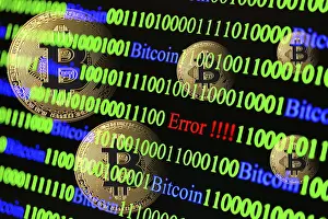 Binary Code Concept Impressions: Bitcoin, binary code with lettering Error