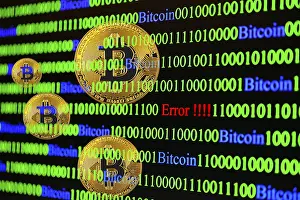 Computer Virus Concept Impressions: Bitcoin, binary code with lettering Error
