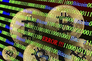 Blockchain Technology Photo Impressions: Bitcoin, binary code with lettering Error