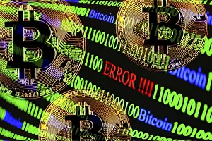 Digital Data Transmission Impressions: Bitcoin, binary code with lettering Error