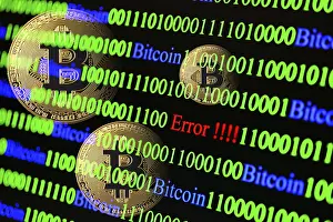Blockchain Technology Symbol Impressions: Bitcoin, binary code with lettering Error