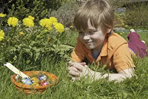 Easter Egg Hunt Impressions: Boy found Easter eggs in Easter basket