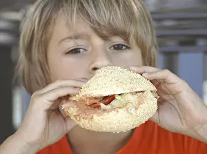 Calorie Rich Foods Impressions: Boy eats burger