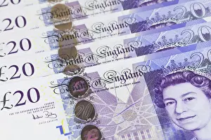Studio Shot Finance Impressions: British twenty pound notes