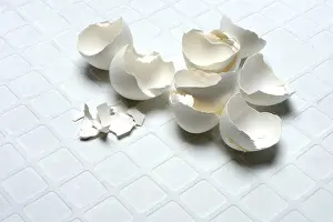 Light Colored Background Photos Impressions: Broken eggshells on a light-coloured background