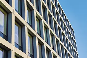 Empty House Exterior View Impressions: Building facade with geometric pattern