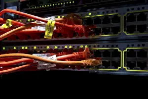 Online Data Transmission Impressions: Cabling and jacks on an internet server