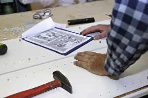 Close Up Carpenter Equipment Impressions: Carpenter at work in his carpentry workshop