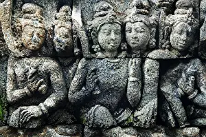 Historic Temple Complexes Impressions: Detail of carved relief at Borobudur on Java