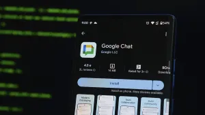 Digital Communication Platform Impressions: Google Chat app screen with coding backdrop