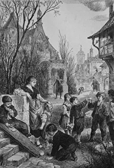 Uninhabited Austrian Village Impressions: Children playing easter games with easter eggs