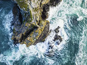 England Coastal Scenery Impressions: Top Down over Cliffs and Waves
