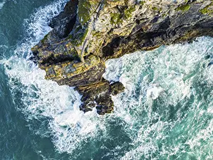 England Travel Images Impressions: Top Down over Cliffs and Waves