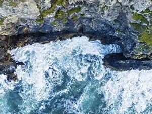 British Countryside Views Impressions: Top Down over Cliffs and Waves