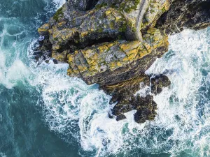 Top Down View Impressions: Top Down over Cliffs and Waves from a drone