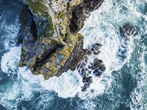 British Countryside Aerial Shot Impressions: Top Down over Cliffs and Waves from a drone