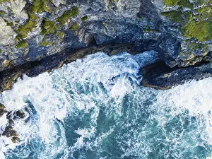 Drone Photography Cornwall Impressions: Top Down over Cliffs and Waves from a drone