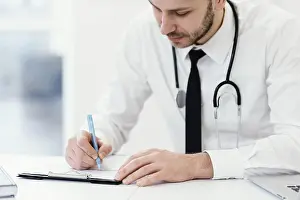 Business Attire Man Impressions: Close up doctor writing
