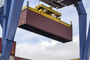 Deserted Harbor Scene Impressions: Close-up of the loading of a shipping container