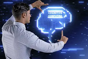 Artificial Intelligence Symbol Impressions: Cognitive computing concept as modern technology
