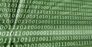 Cyber Crime Protection Impressions: Colorful digital binary data digits and streaming binary code background with light beams