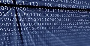 Cyber Crime Protection Impressions: Colorful digital binary data digits and streaming binary code background with light beams