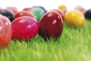 Colourful Easter Egg Tradition Impressions: Coloured Easter eggs in the grass
