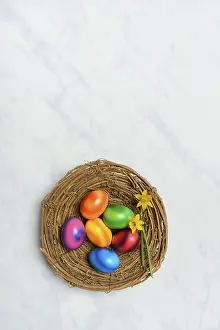 Colourful Still Life Impressions: Colourful Easter eggs in Easter nest