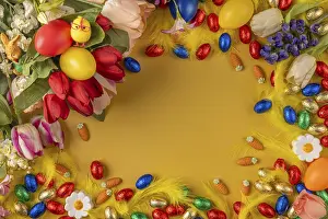 Chocolate Easter Egg Impressions: Colourful Easter frame with spring flowers