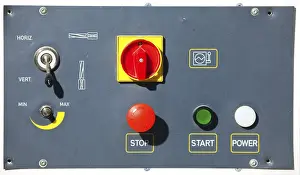 Passenger Transport System Impressions: Complex machine control panel with red buttons and signs