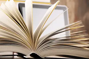 University College Study Area Impressions: Composition with books and tablet computer on the table