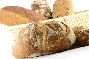 Breakfast Meal Ideas Impressions: Composition with bread and rolls on kitchen table