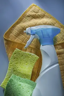 Bright Studio Lighting Impressions: Composition of cleaning items on white background