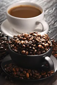 Coffee Composition Impressions: Composition with two cups of coffee and beans