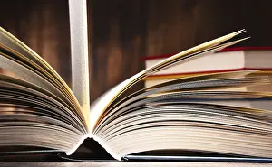 Book Page Composition Impressions: Composition with open book on the table