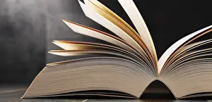 Empty Library Scene Impressions: Composition with open book on the table