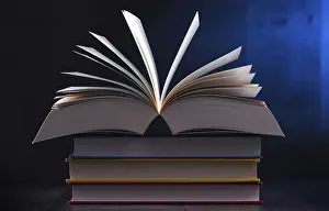 Empty Library Setting Impressions: Composition with open book on the table