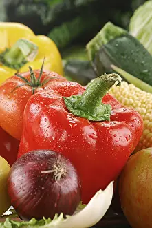 Healthy Breakfast Meal Impressions: Composition with raw vegetables