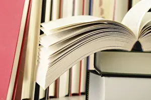Educational Institution Images Impressions: Composition with stack of books on the table