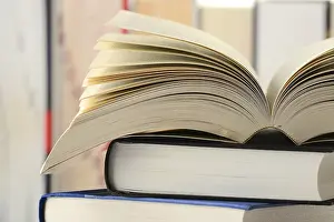 Deserted Library Impressions: Composition with stack of books on the table