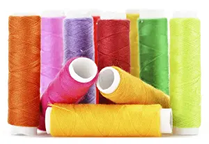 White Background Composition Impressions: Composition with tailor needles and threads over white background