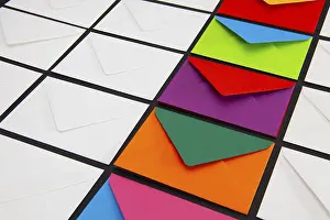 Glazed Tile Background Image Impressions: Composition with white and colored envelopes on the table