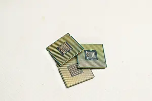 Computer Hardware Equipment Impressions: Computer microprocessors, three computer processors