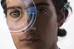 Artificial Intelligence Eyes Impressions: Concept of sensor implanted into human eye