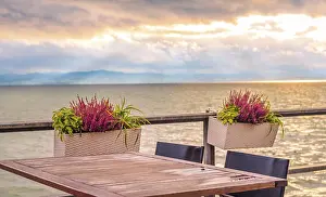 Atmospheric Evening Sky Photography Impressions: Conceptual image with an empty table