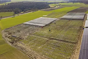 View From Above Construction Site Impressions: Construction phase of a solar system in fields