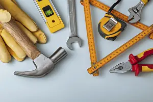 Construction Tools Impressions: Construction Tools On Light Gray Background