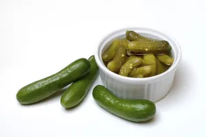 Pickled Vegetables Impressions: Cornichons in shell and young cucumbers
